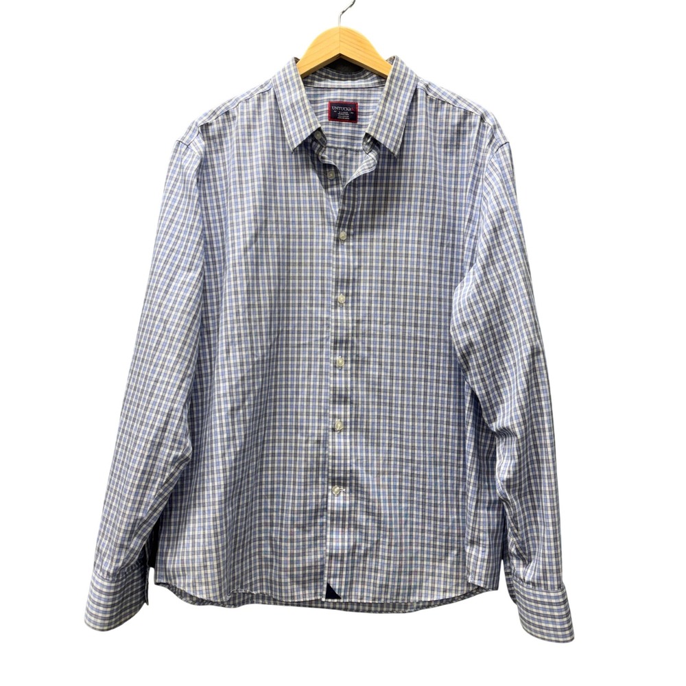 UNTUCKit Button Up Shirt Mens XL Wrinkle Free Blue Plaid Cotton Long Sleeve